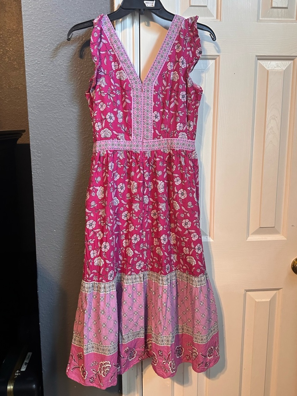NWOT Loft Pink Floral Border Ruffle
Pocket Dress Sz 0 petite - Picture 4 of 6